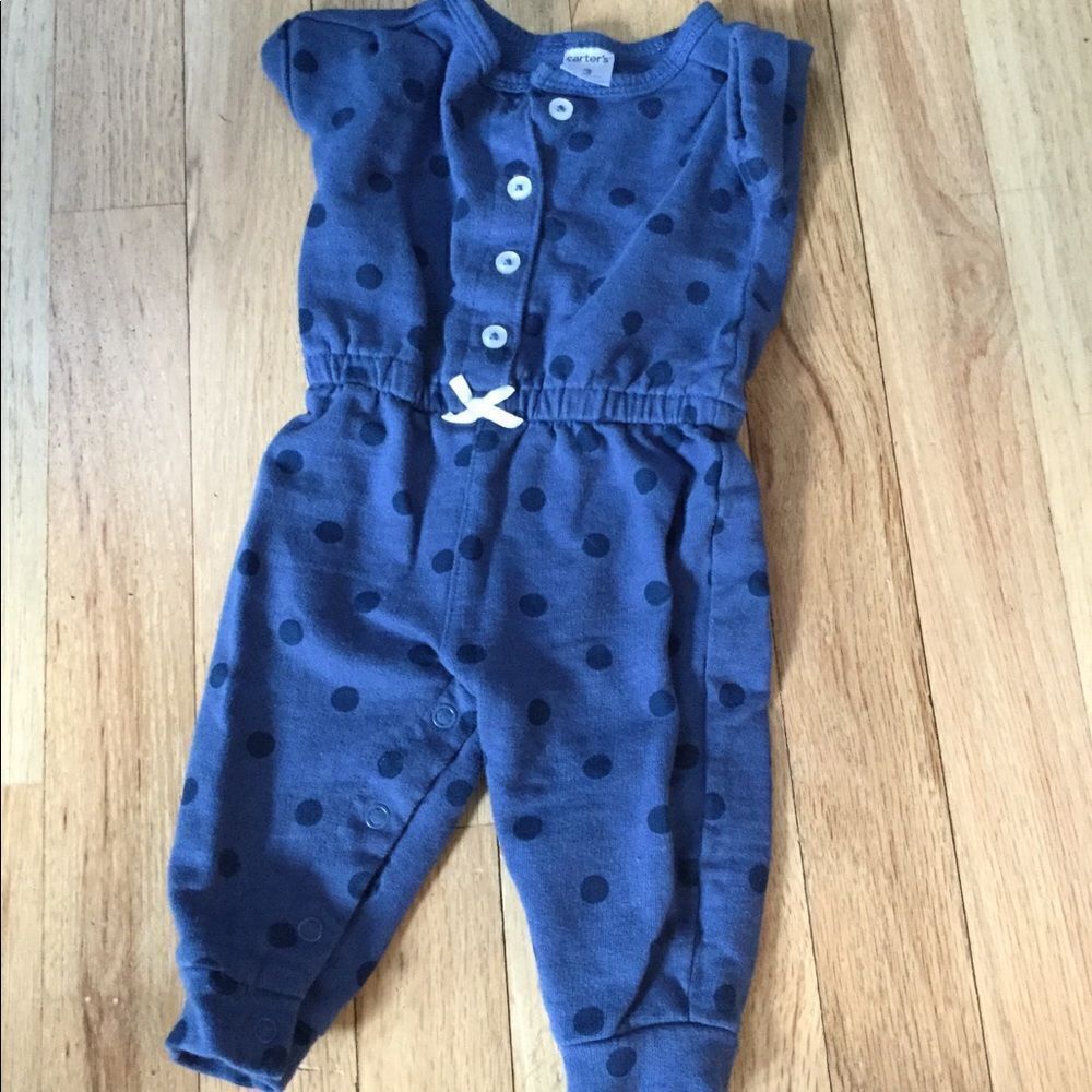 Carter’s girls 3 months Romper Playsuit polka dot SS 1pc blue
